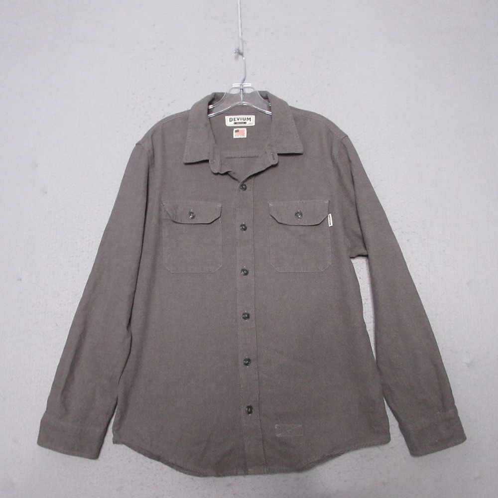 Devium Shirt Men Large Gray Organic Cotton Flannel Made in USA Workwear